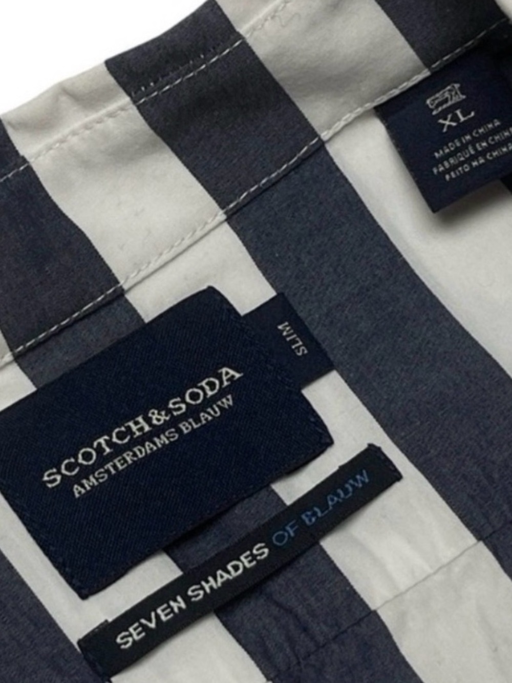 Scotch & Soda Striped Button Down Shirt Men XL Slim Fit Navy White - Picture 3 of 6